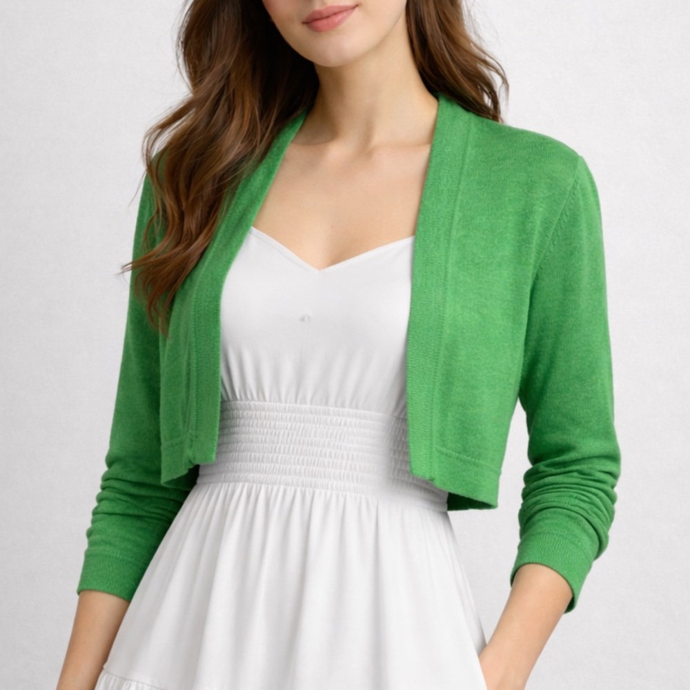 🆕🍏Signature by Robbie Bee Green Cropped Cardigan Bolero Casual Knit Size 14P